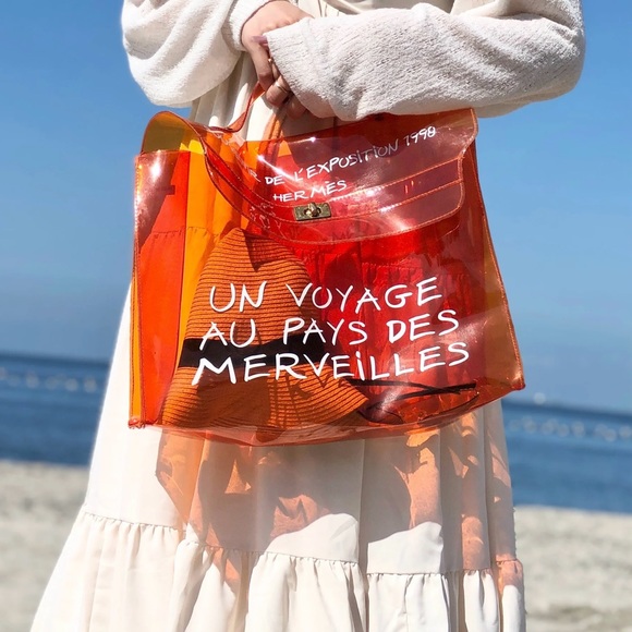 Authentic Vintage Hermes’ Orange Vinyl Kelly 1998 Japan Exhibition Tote Bag - Picture 2 of 16